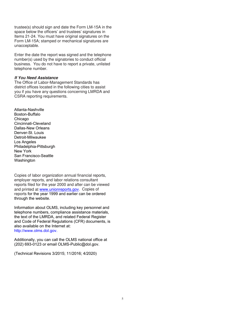 Instructions for Form LM-15A Report on Selection of Delegates and Officers, Page 5