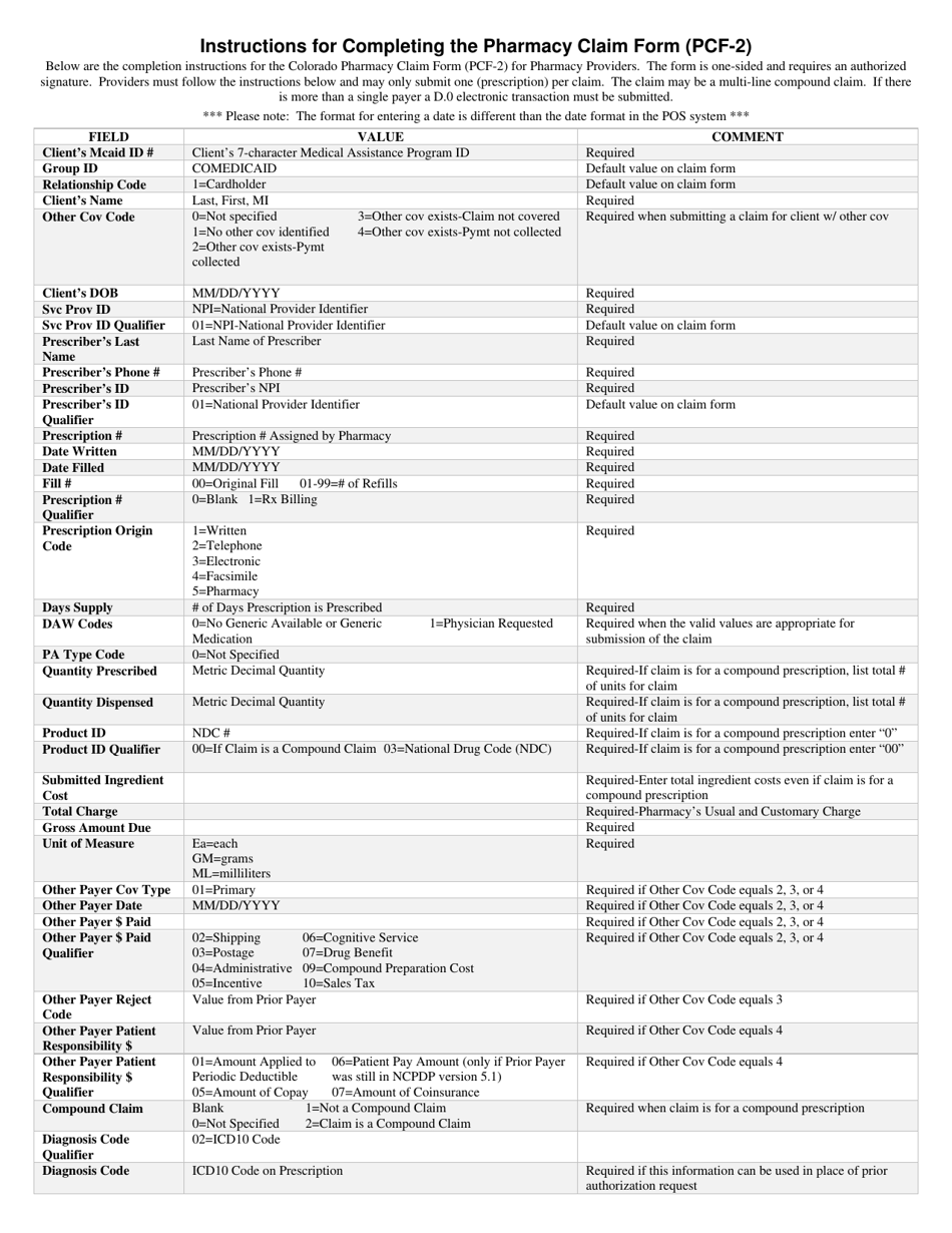 Form PCF-2 Colorado Pharmacy Claim Form - Colorado Medical Assistance Program - Colorado, Page 2