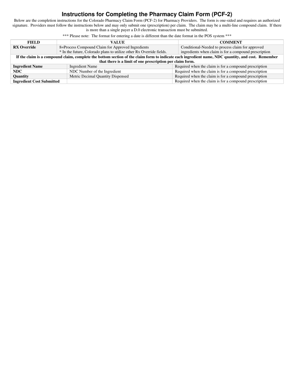 Form PCF-2 Colorado Pharmacy Claim Form - Colorado Medical Assistance Program - Colorado, Page 3