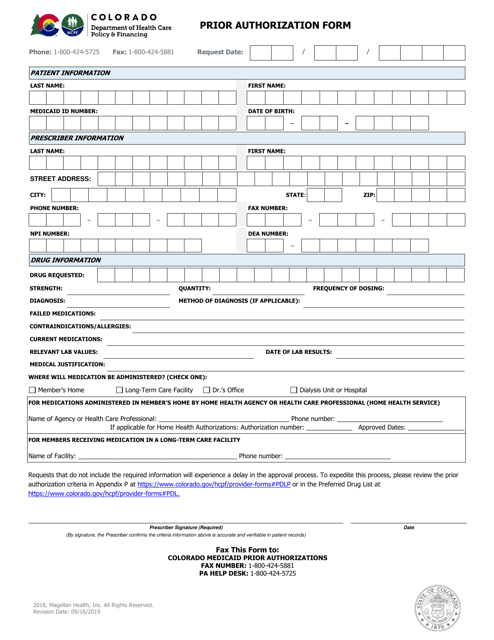 Pharmacy Prior Authorization Form - Colorado Download Pdf