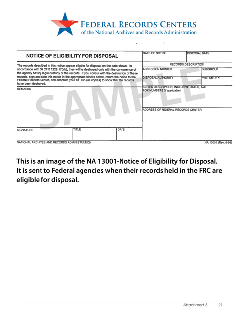 NA Form 13001 Attachment 8 Notice of Eligibility for Disposal - Sample