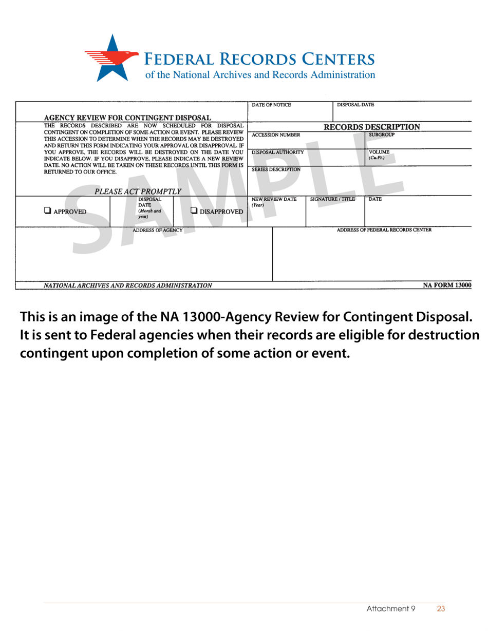 NA Form 13000 Agency Review for Contingent Disposal - Sample, Page 1