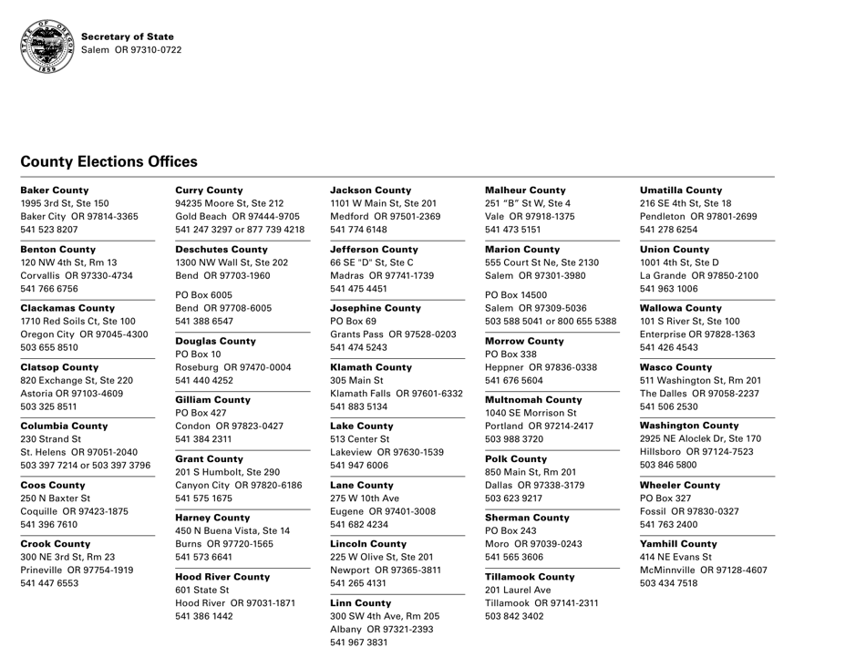 Form SEL500 Oregon Voter Registration Card - Oregon, Page 2