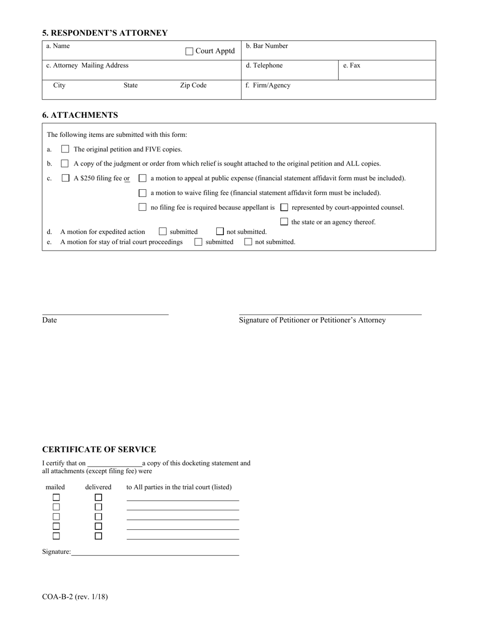 Form COA-B Docketing Statement B - for Use With Petitions for Hearing, Petitions for Review, and Original Applications - Alaska, Page 2