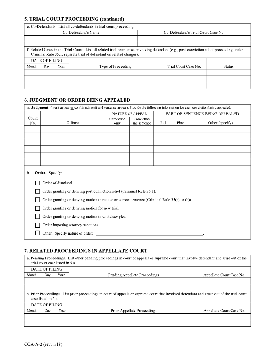 Form COA-A Docketing Statement a for Use in Appeals Under Appellate Rule 204 Felony Merit Appeals and Combined Felony Merit / Sentence Appeals - Alaska, Page 2
