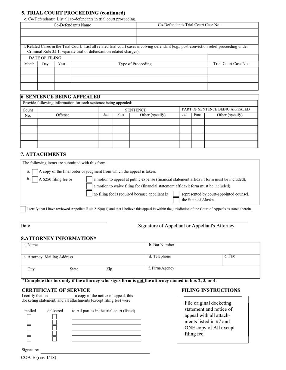 Form COA-E Docketing Statement E - for Use in Sentence Appeals Under Appellate Rule 215 - Alaska, Page 2