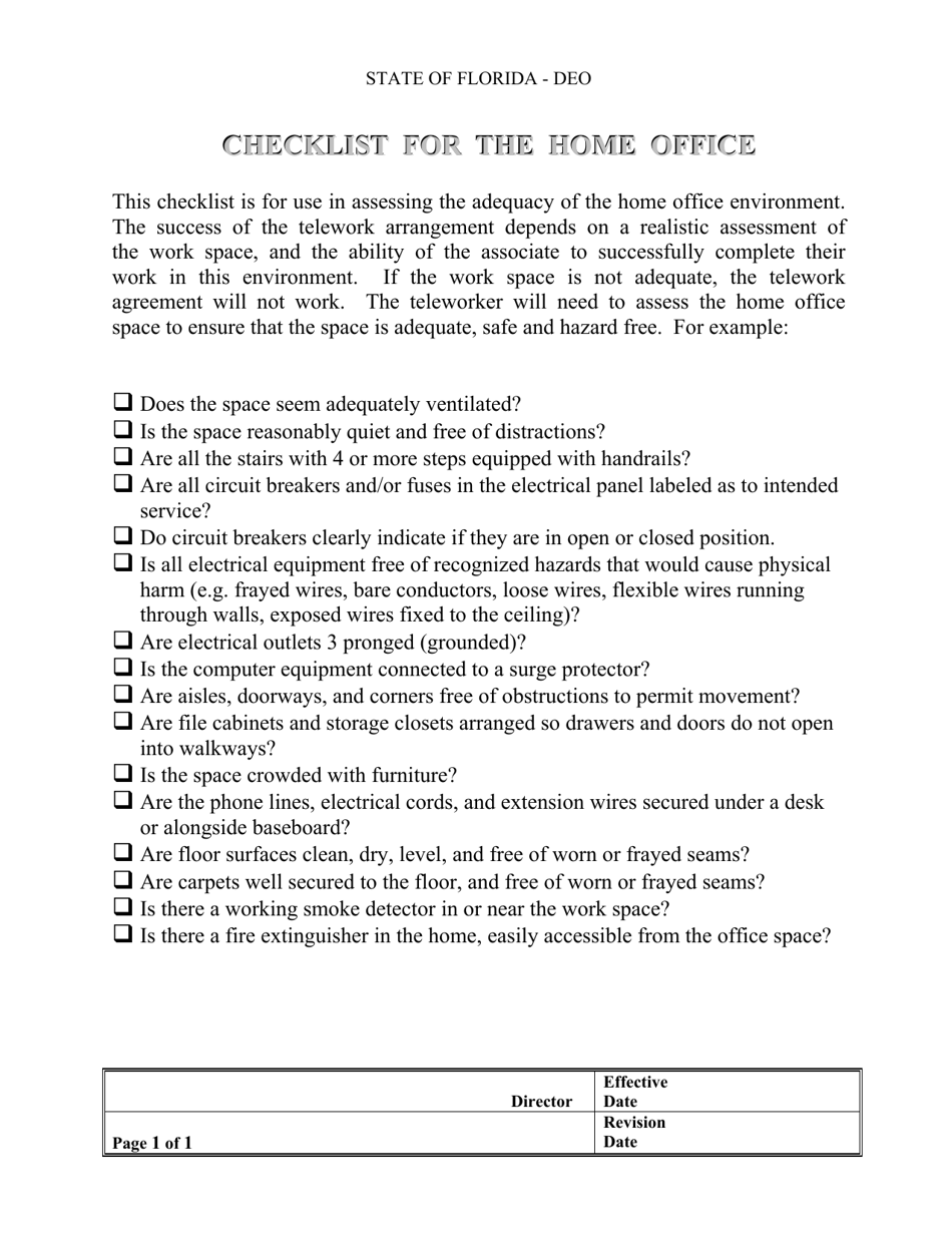 Florida Checklist for the Home Office Fill Out, Sign Online and Download PDF Templateroller