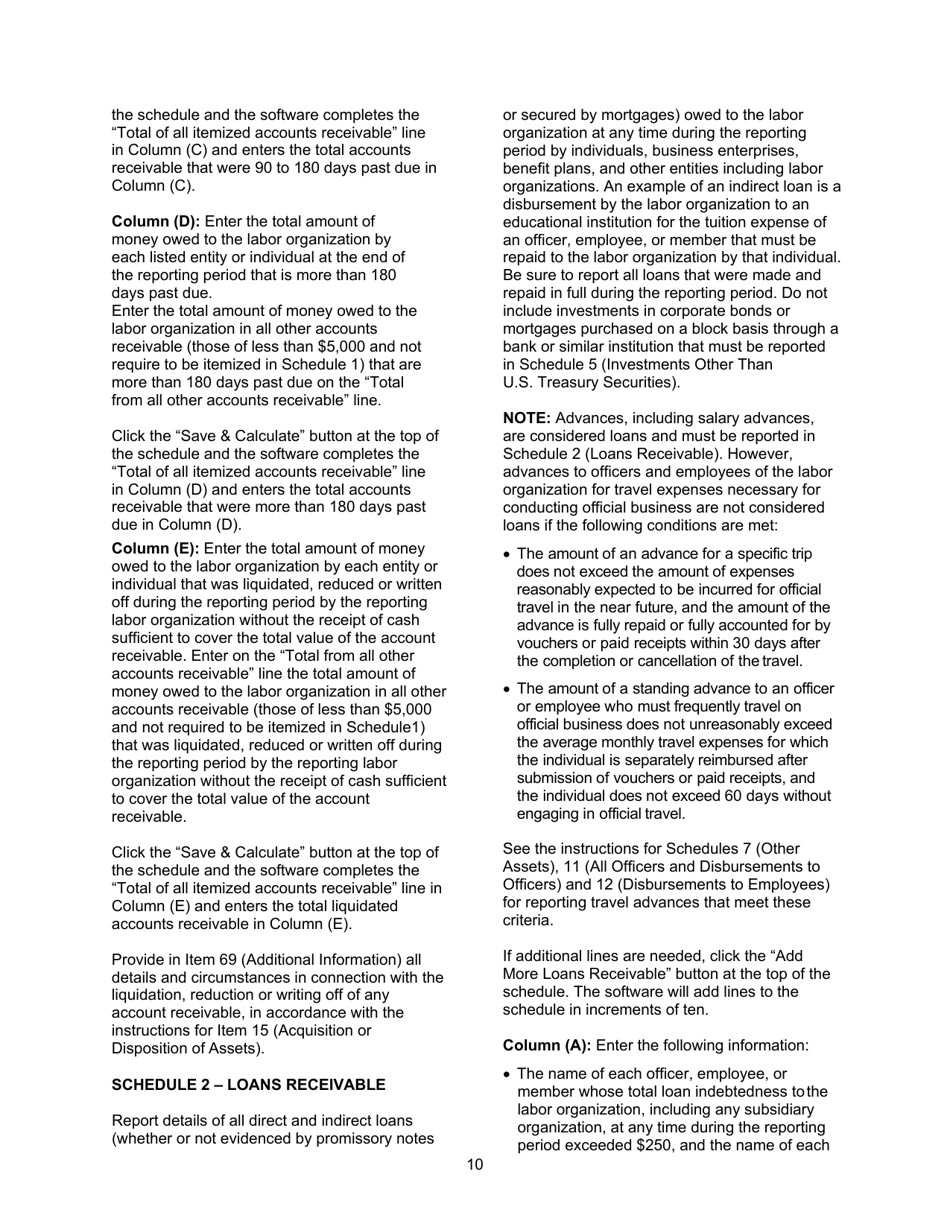 Instructions for Form LM-2 Labor Organization Annual Report, Page 10