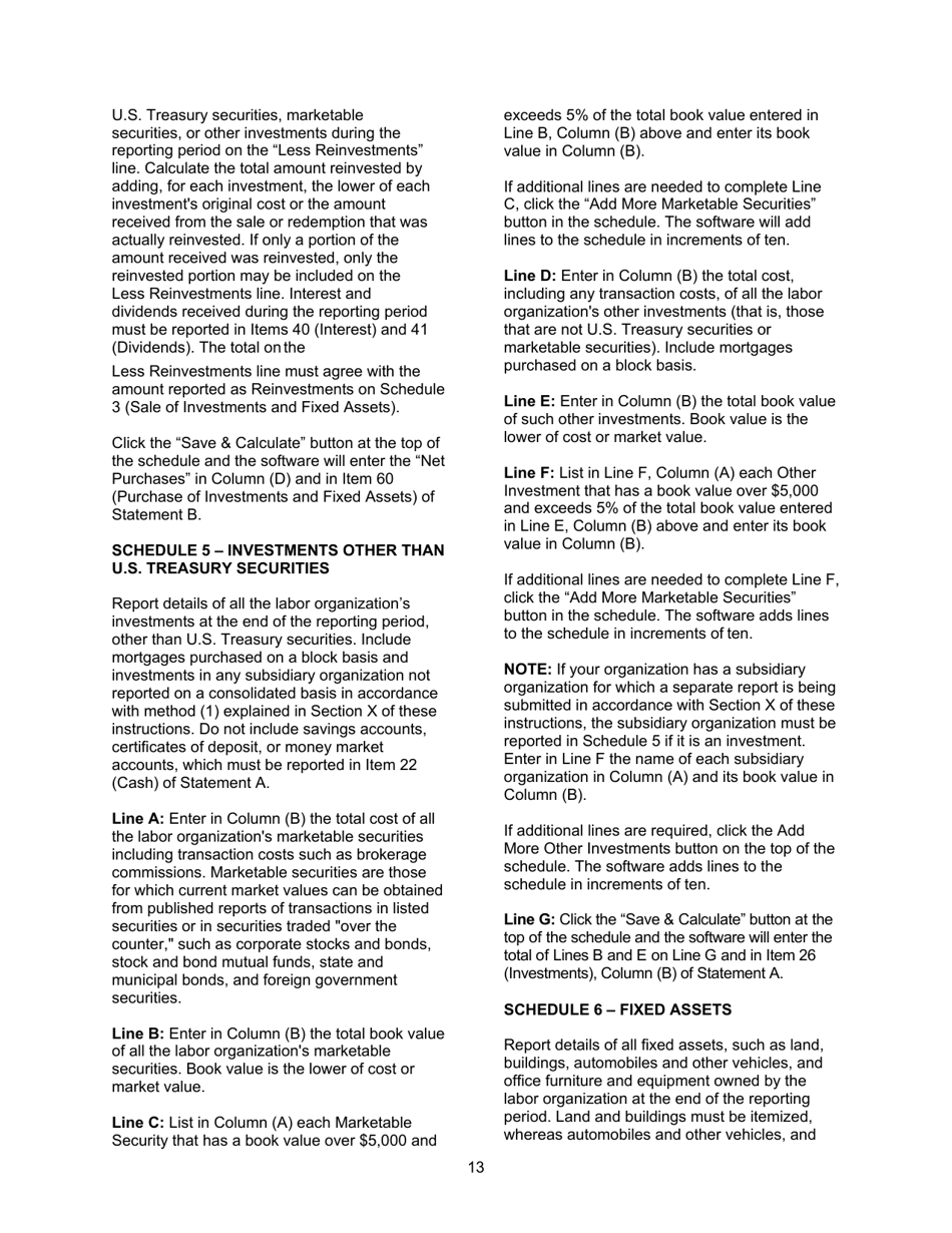 Instructions for Form LM-2 Labor Organization Annual Report, Page 13