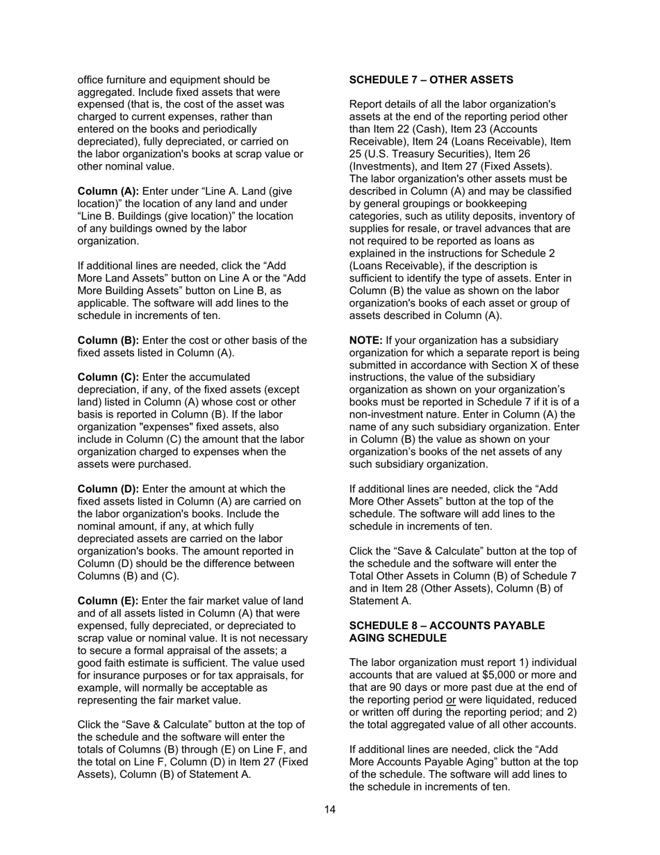 Instructions for Form LM-2 Labor Organization Annual Report, Page 14
