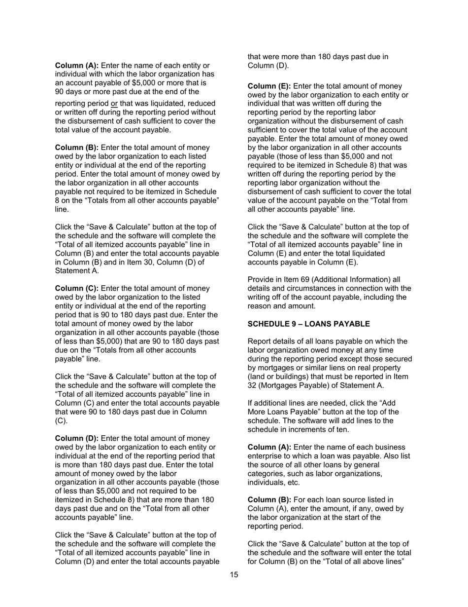 Instructions for Form LM-2 Labor Organization Annual Report, Page 15