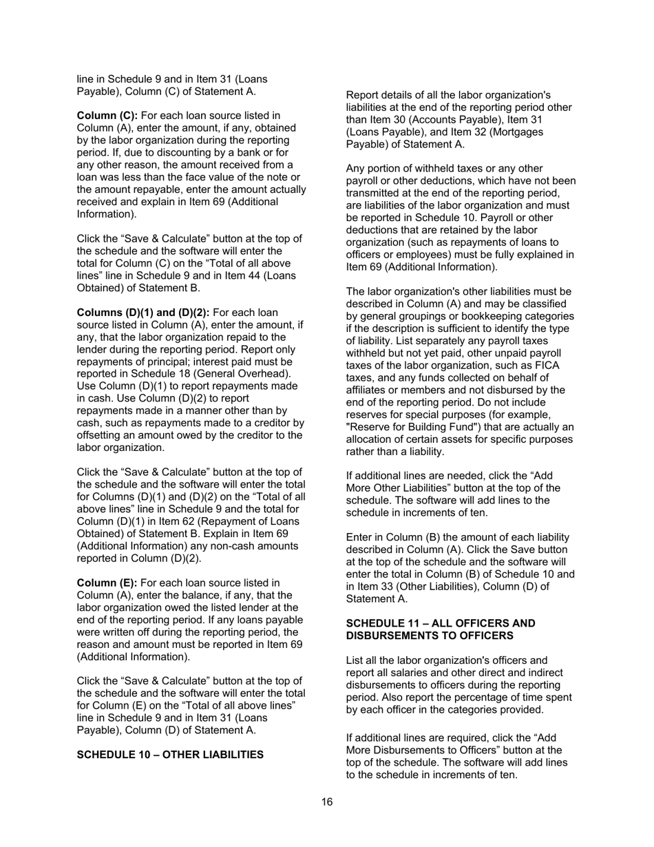 Instructions for Form LM-2 Labor Organization Annual Report, Page 16