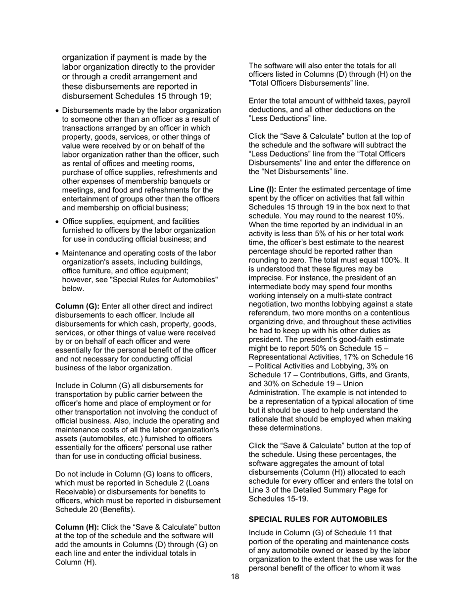 Instructions for Form LM-2 Labor Organization Annual Report, Page 18