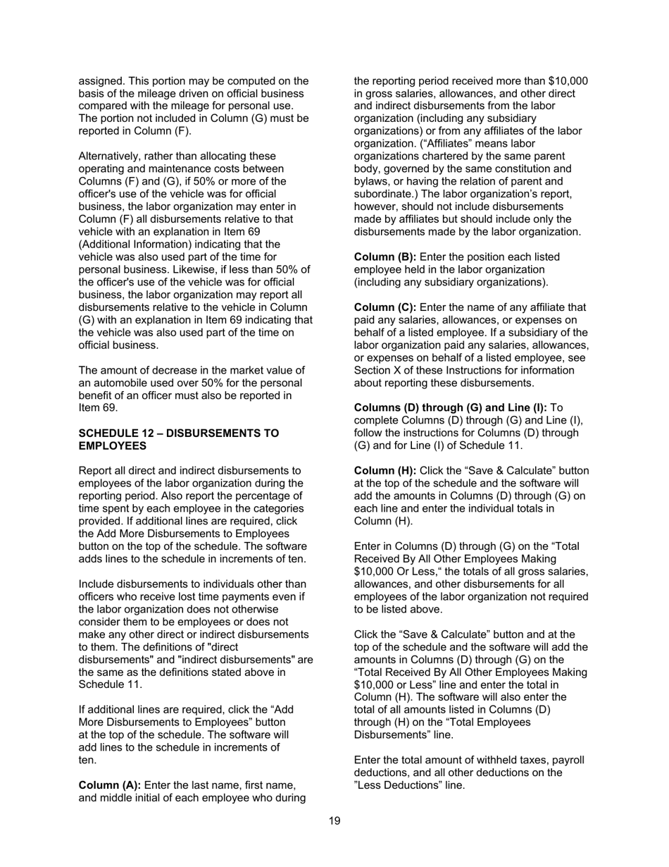 Instructions for Form LM-2 Labor Organization Annual Report, Page 19