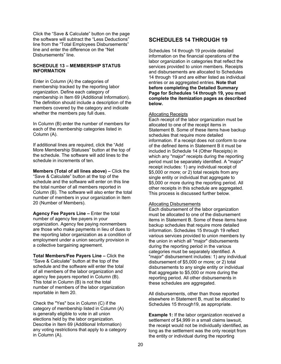 Instructions for Form LM-2 Labor Organization Annual Report, Page 20