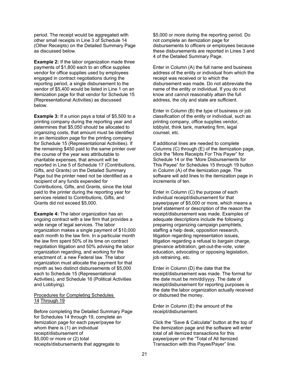 Instructions for Form LM-2 Labor Organization Annual Report, Page 21