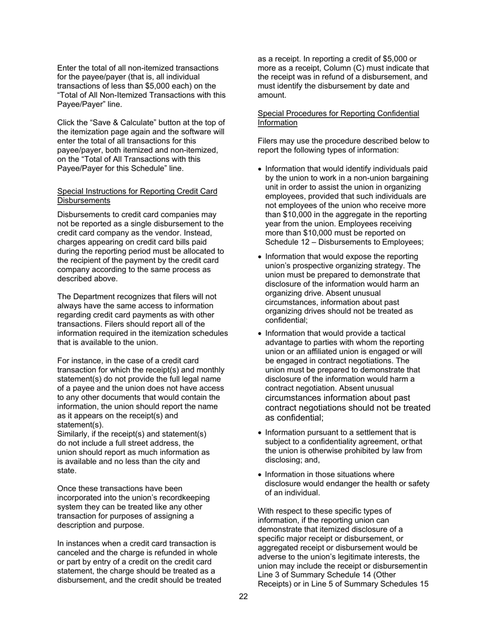 Instructions for Form LM-2 Labor Organization Annual Report, Page 22