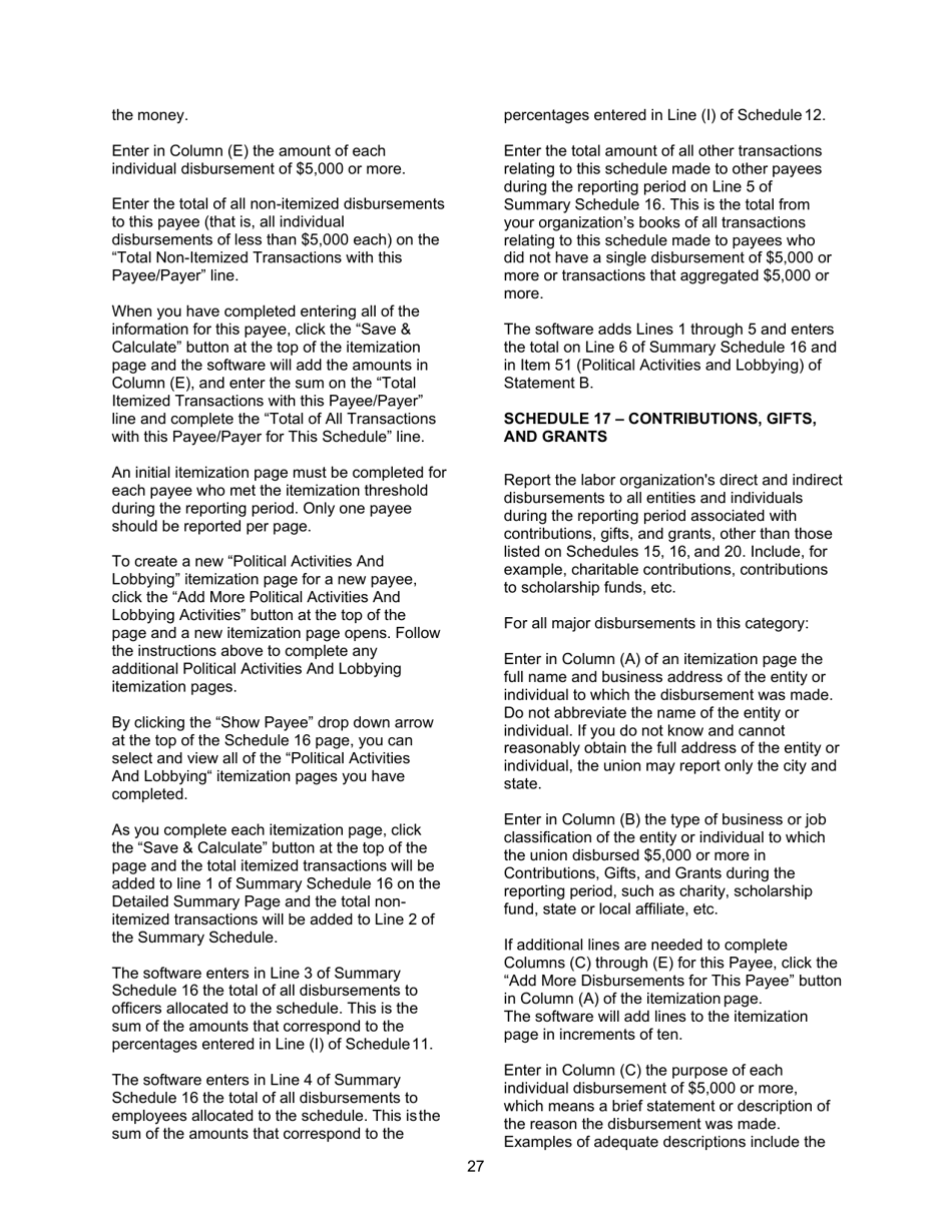 Instructions for Form LM-2 Labor Organization Annual Report, Page 27