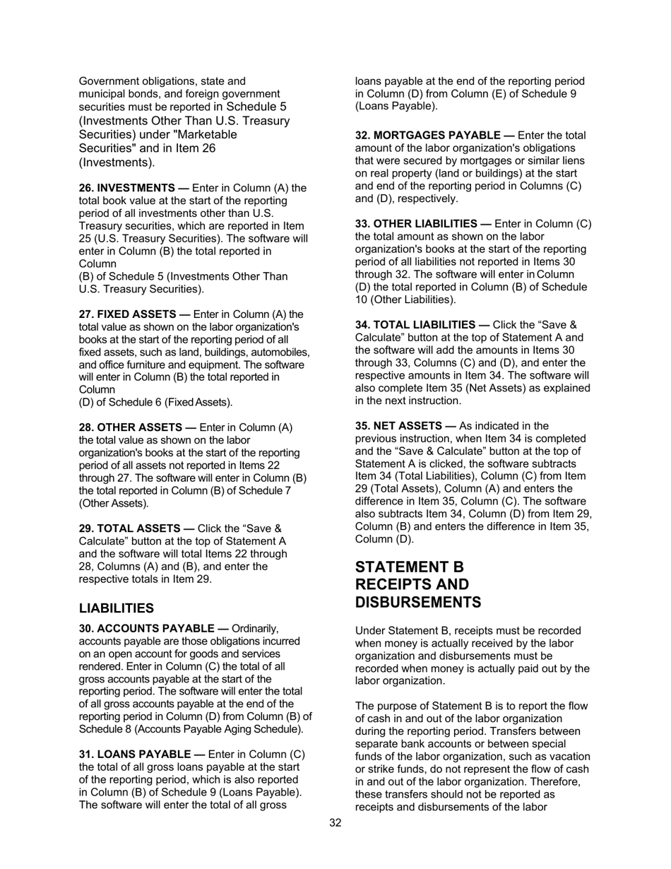 Instructions for Form LM-2 Labor Organization Annual Report, Page 32