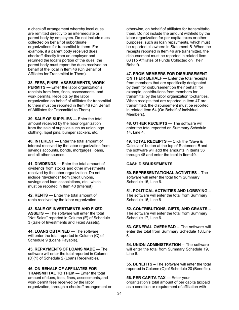 Instructions for Form LM-2 Labor Organization Annual Report, Page 34