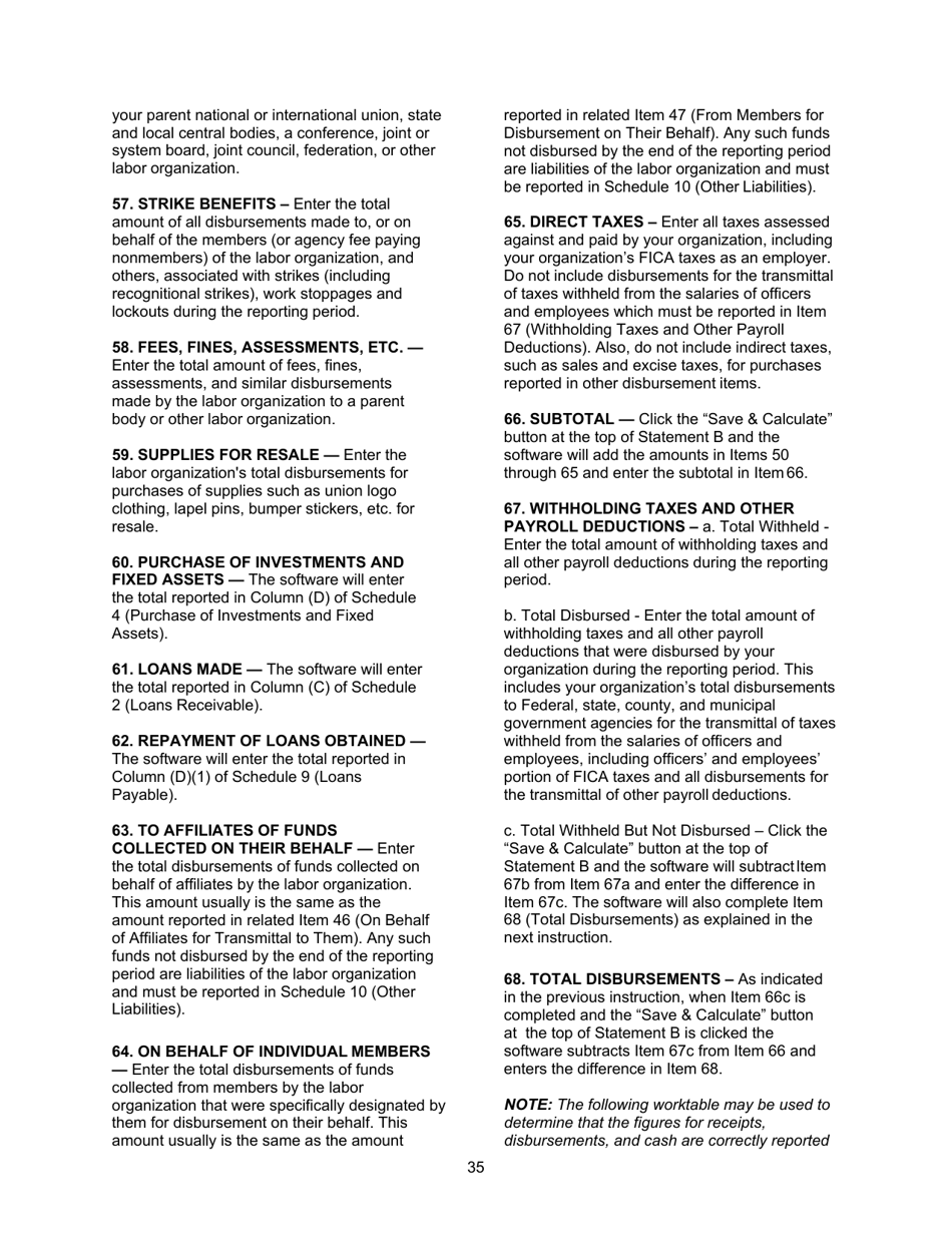 Instructions for Form LM-2 Labor Organization Annual Report, Page 35