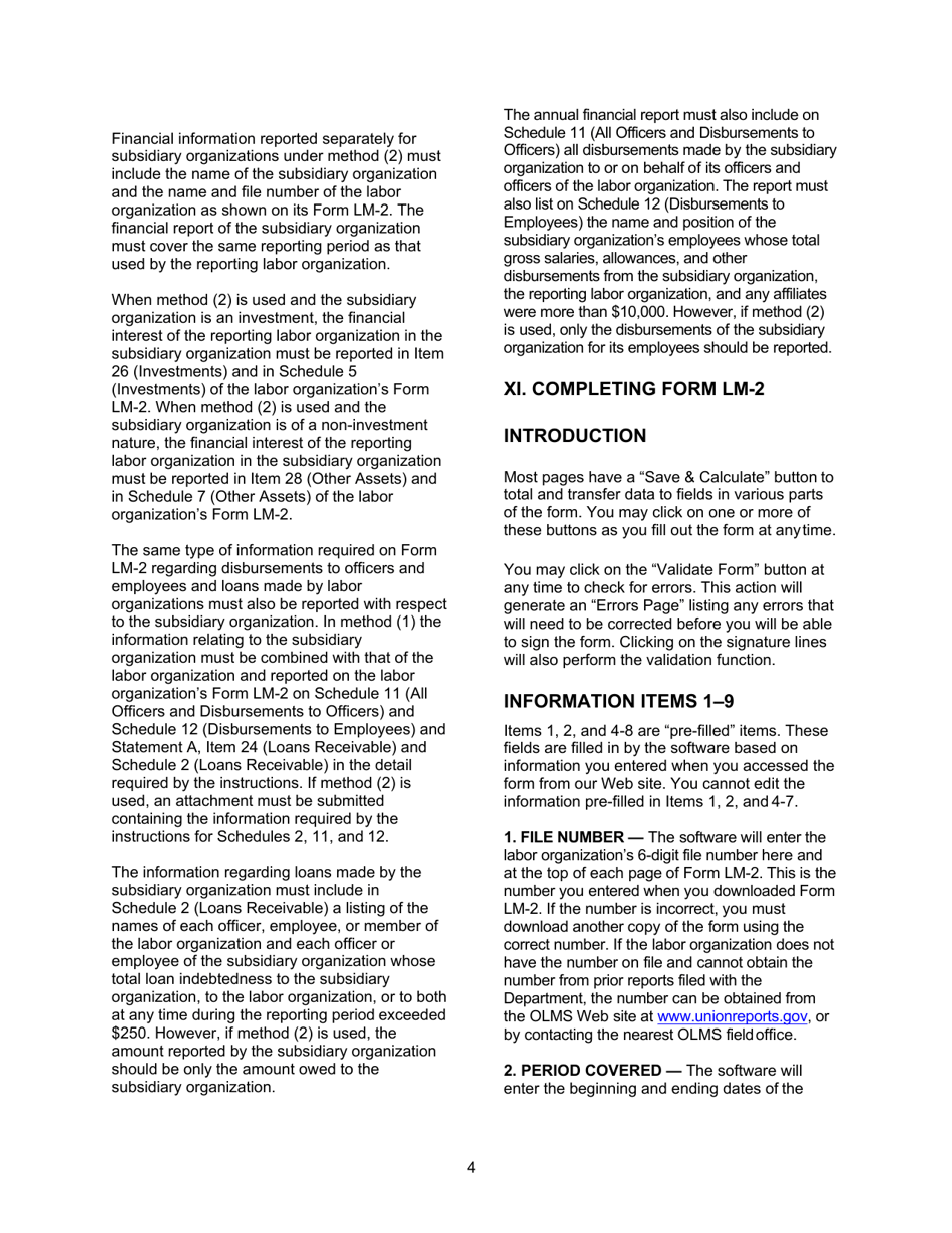 Instructions for Form LM-2 Labor Organization Annual Report, Page 4