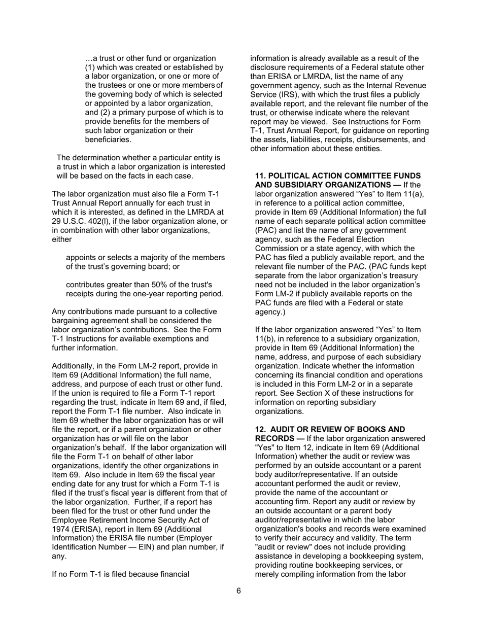 Instructions for Form LM-2 Labor Organization Annual Report, Page 6