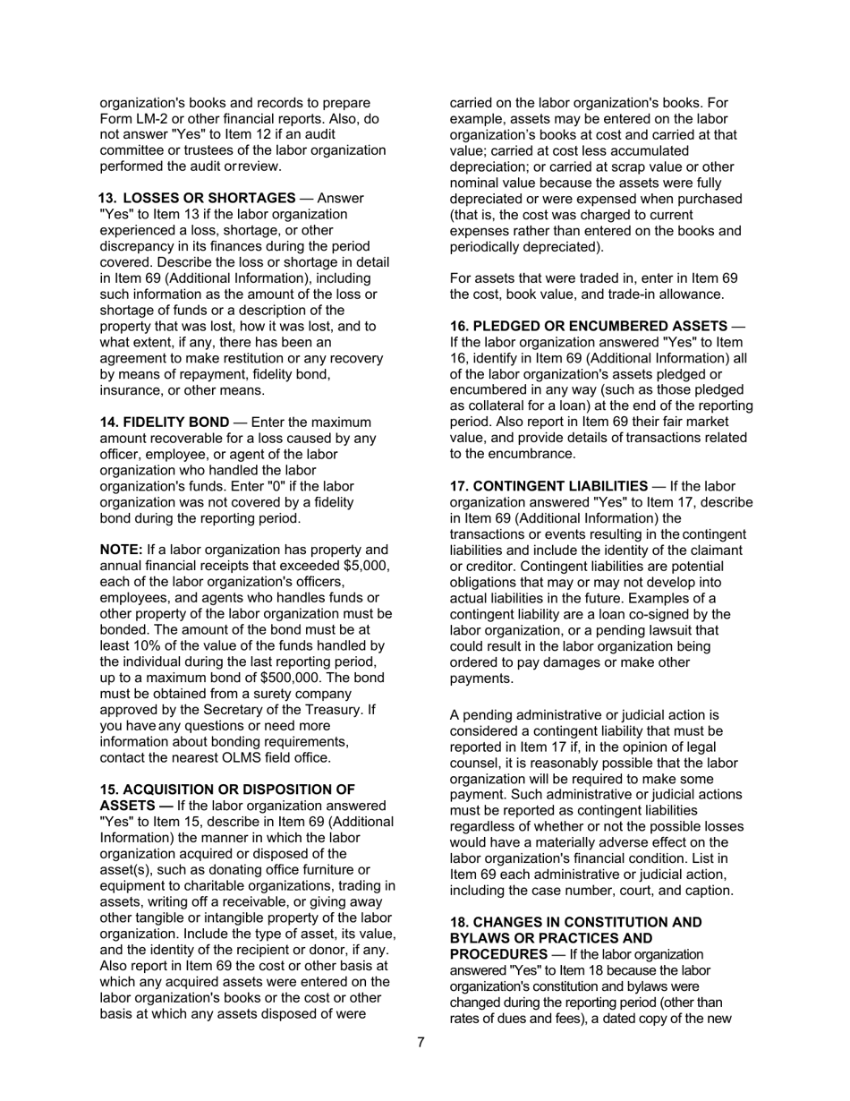 Instructions for Form LM-2 Labor Organization Annual Report, Page 7