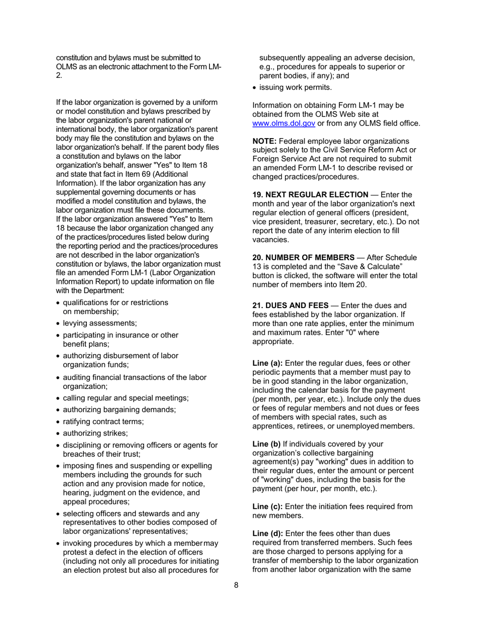 Instructions for Form LM-2 Labor Organization Annual Report, Page 8