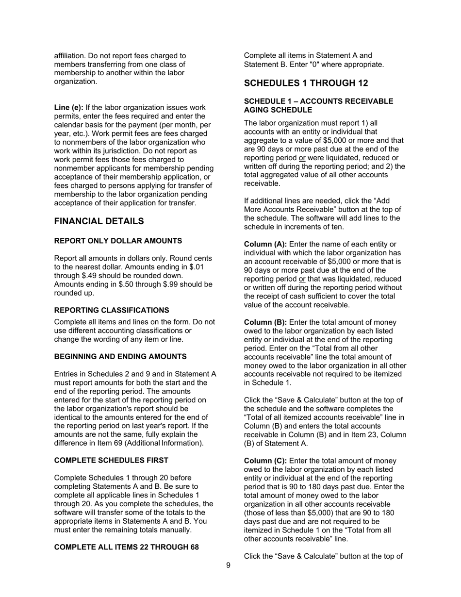 Instructions for Form LM-2 Labor Organization Annual Report, Page 9