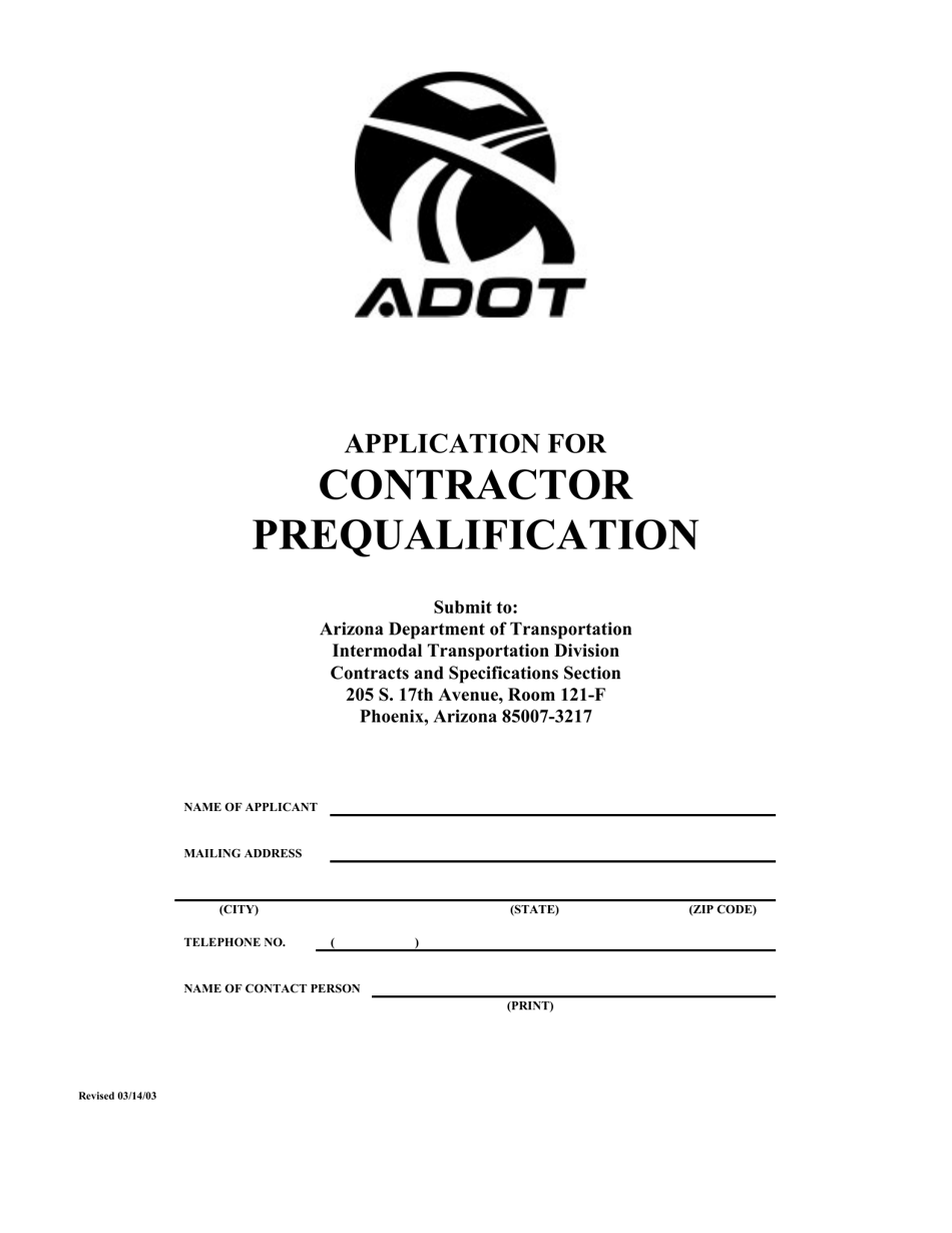 Application for Contractor Prequalification - Arizona, Page 1