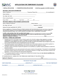 Document preview: Form SP-68 Application for Temporary Placard - New Jersey