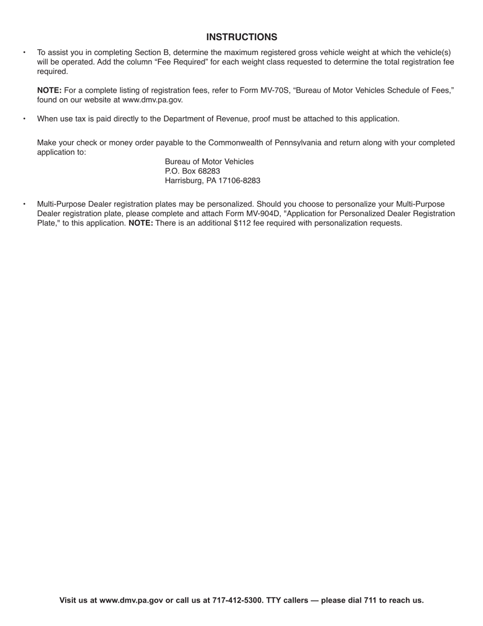 Form MV-326 Application for Multi-Purpose Dealer Registration Plate - Pennsylvania, Page 2