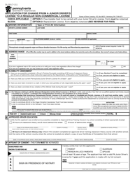 Form DL-59 &quot;Application for Change From a Junior Driver's License to a Regular Non-commercial License&quot; - Pennsylvania