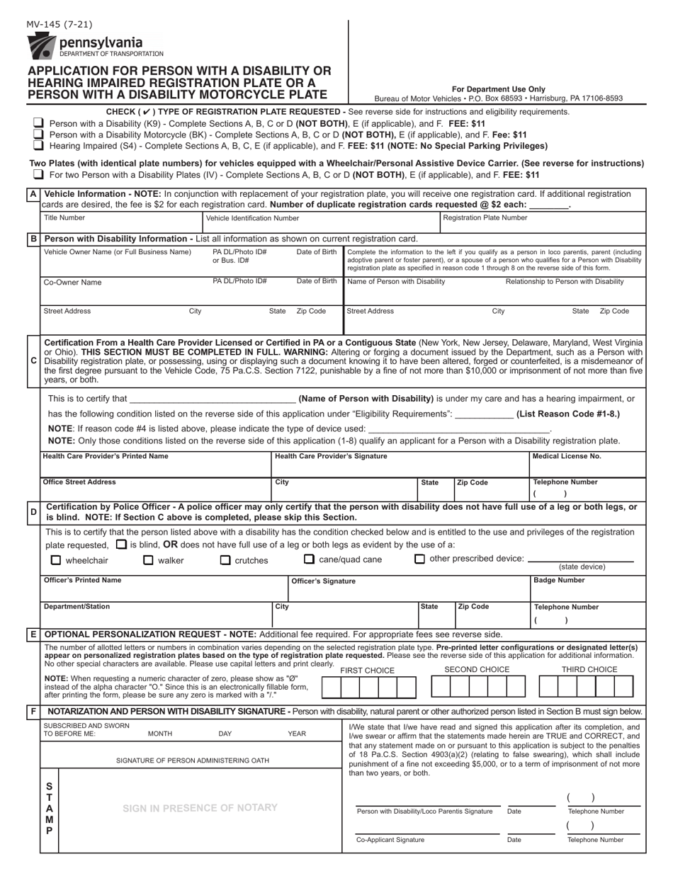 Form MV-145 - Fill Out, Sign Online and Download Fillable PDF ...