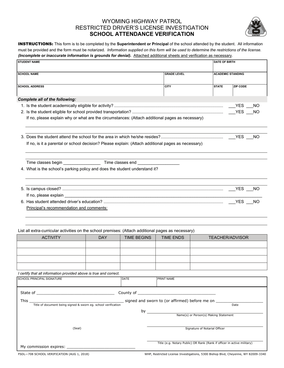 Form FSDL-708 Wyoming Restricted Class Driver License Application - Wyoming, Page 3