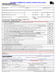 Form FSCDL-705 &quot;Wyoming Commercial Driver License Application&quot; - Wyoming