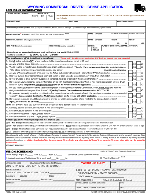 Form FSCDL-705  Printable Pdf