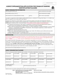 Form FSDI-916 &quot;Agency/Organization Application for Disabled Parking Identification Placard&quot; - Wyoming