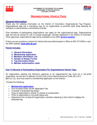 Form OVT-P-002 &quot;Organizational Vehicle Tag Membership Application&quot; - Washington, D.C.