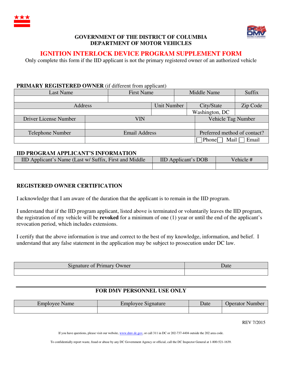 Ignition Interlock Device Program Application - Washington, D.C., Page 3