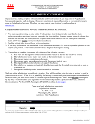 Document preview: Form DMV-ADS-002 Mail Adjudication Hearing - Washington, D.C.