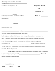 Document preview: Designation of Clerk and Consent to Act - Bronx County, New York