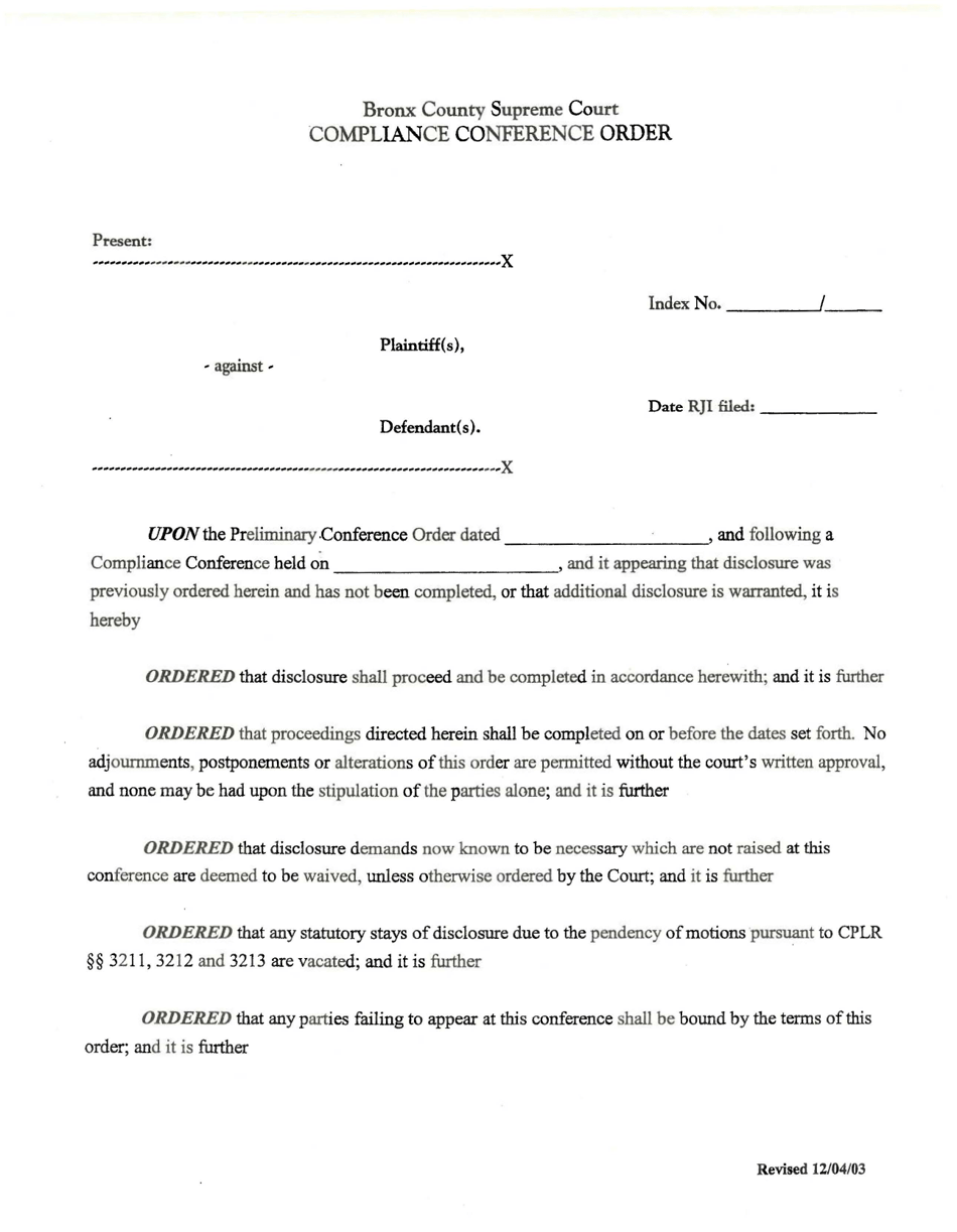 Compliance Conference Order - Bronx County, New York, Page 1
