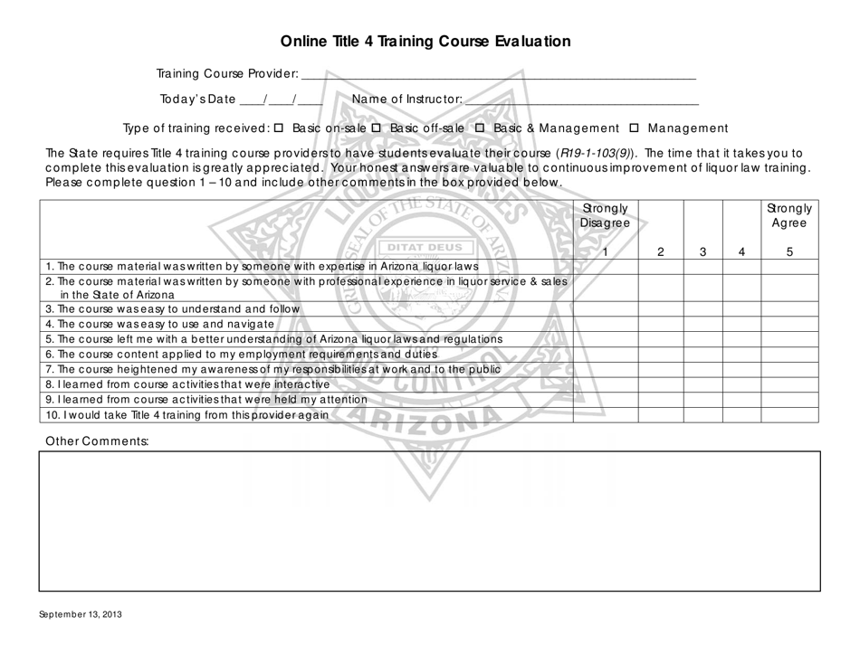 Online Title 4 Training Course Evaluation - Arizona, Page 1