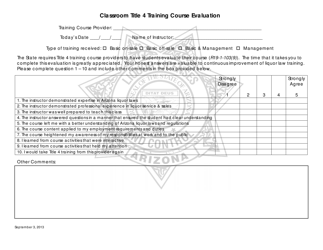 Document preview: Classroom Title 4 Training Course Evaluation - Arizona