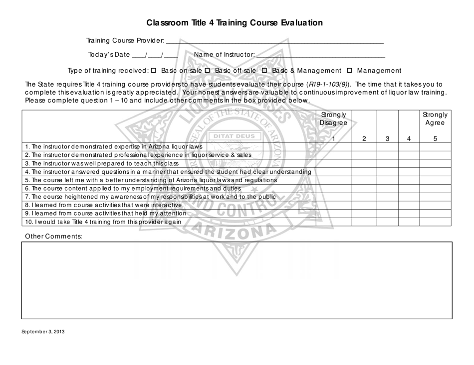 Classroom Title 4 Training Course Evaluation - Arizona, Page 1