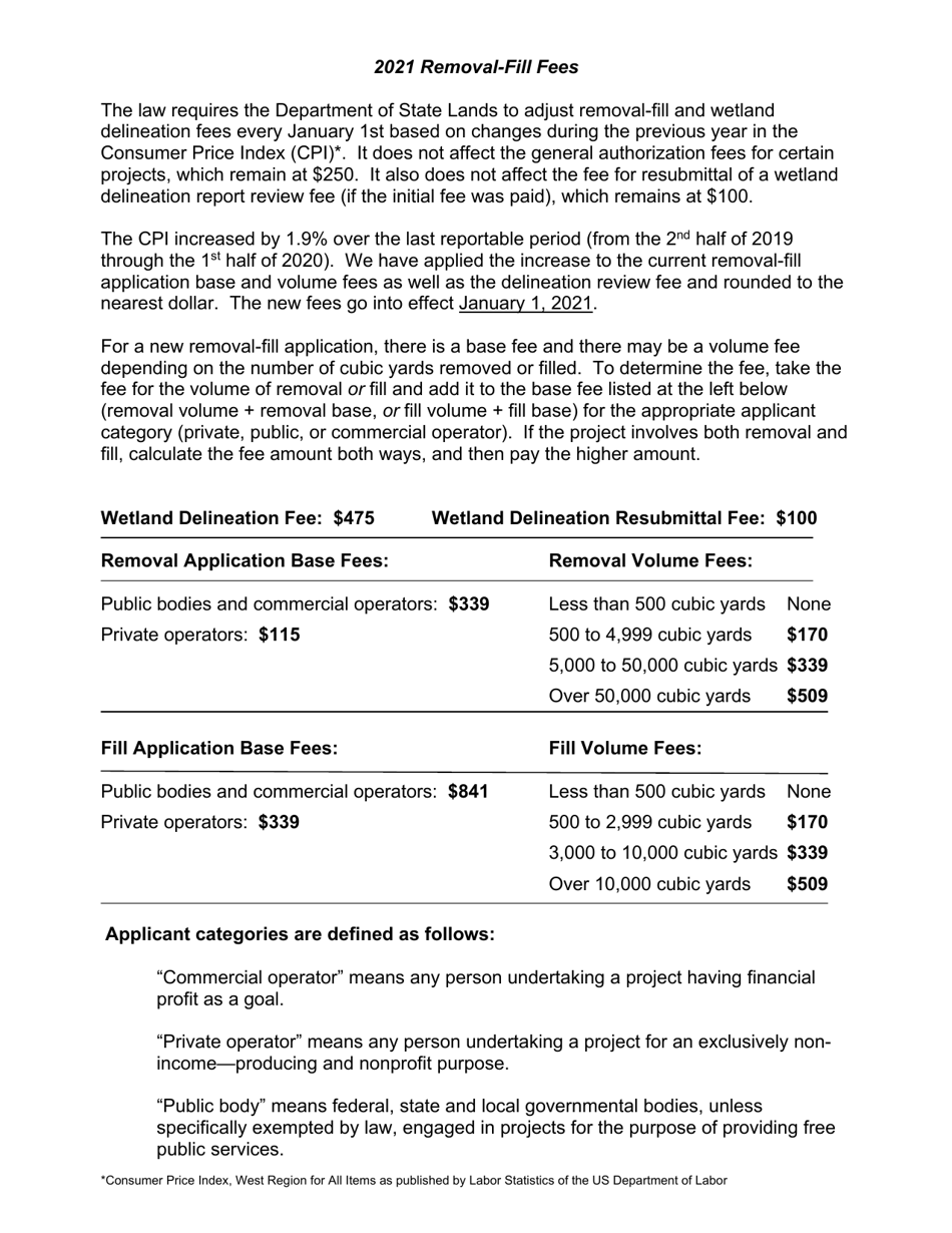 Removal-Fill Fees - Oregon, Page 1