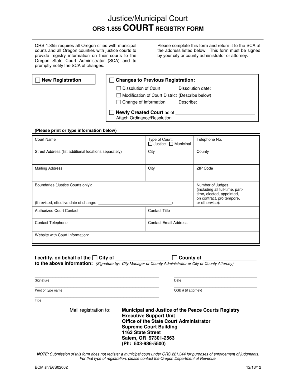 Court Registry Form - Oregon, Page 1