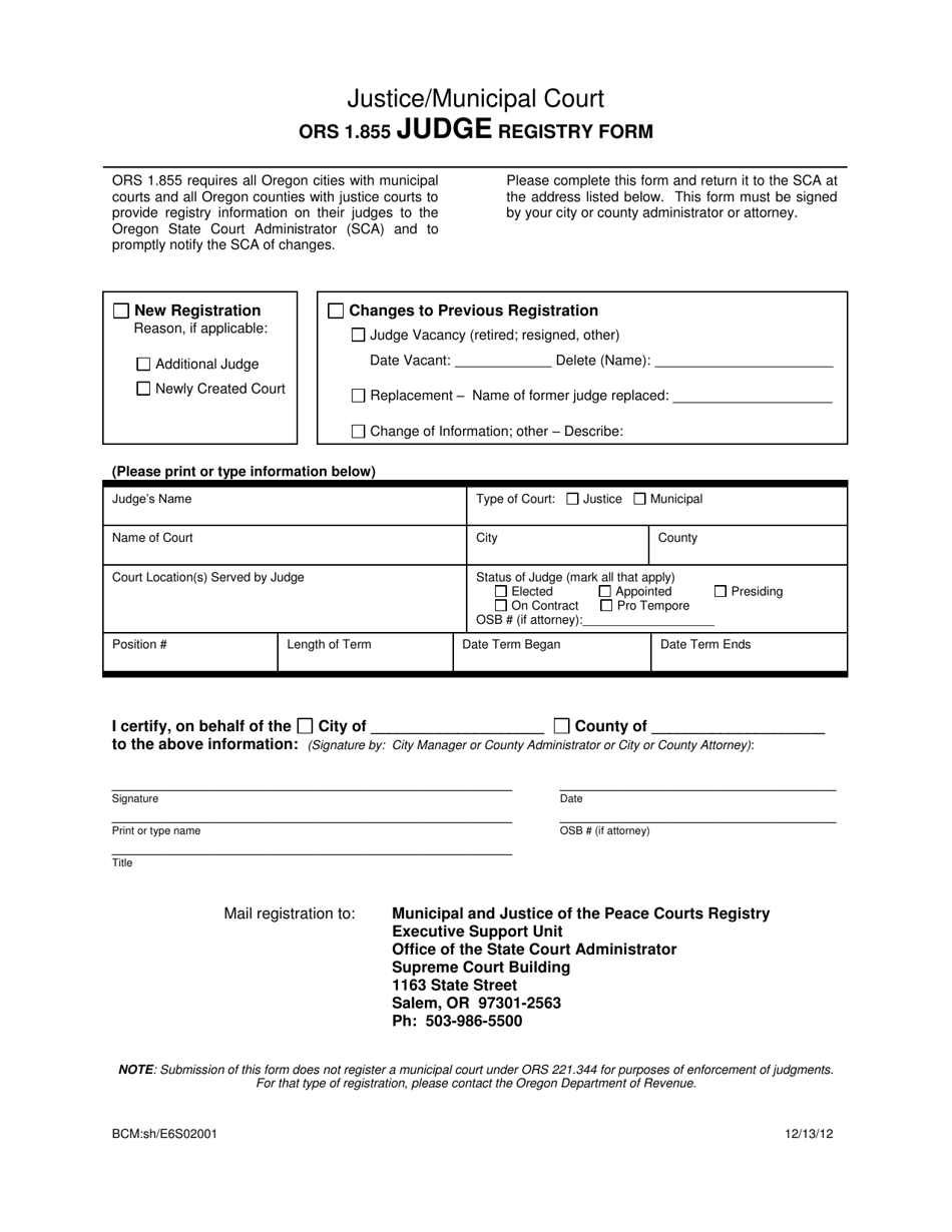 Judge Registry Form - Oregon, Page 1